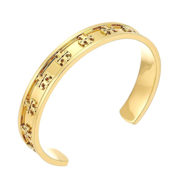 TORY BURCH • Gold Raised Logo Cuff Bracelet - Picture 4 of 5